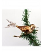 Mouth Blown Glass Ornament 'Rust Bird with Plume Feathers' 