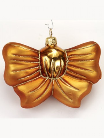 Mouth Blown Glass Ornament 'Gold Bow Ornament' 