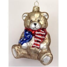 Mouth Blown Glass Ornament 'Patriotic Teddy  Bear' 