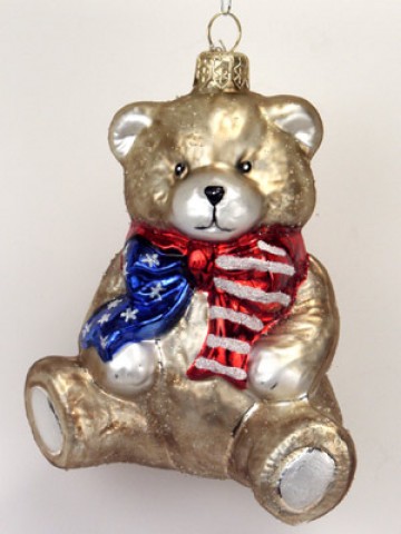 Mouth Blown Glass Ornament 'Patriotic Teddy  Bear' 