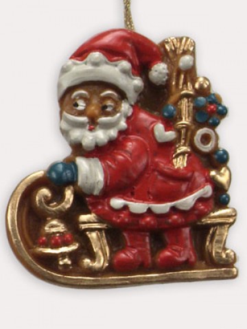 Wax Ornament Hand Painted 'Santa on His Sleigh' 