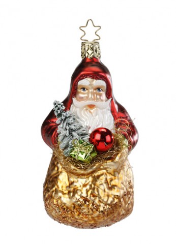 Inge-Glas German Glass Ornament Santa Claus with Gold Bag 