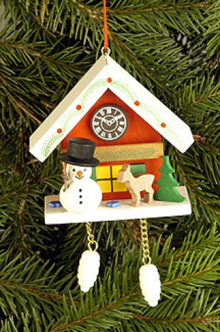 Christian Ulbricht German Ornament Cuckoo Clock Red with Snow - TEMPORARILY OUT OF STOCK