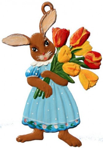Wilhelm Schweizer Easter Oster Pewter Bunny with Bouquet of Tulips