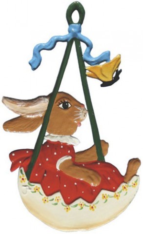 Wilhelm Schweizer Easter Oster Pewter Bunny Swinging in an Egg Shell