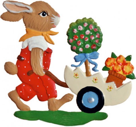 Wilhelm Schweizer Easter Oster Pewter Bunny Pushing Egg Cart 