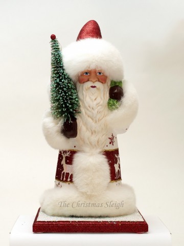 TEMPORARILY OUT OF STOCK - Ino Schaller  Paper Mache Santa  'Red with Tree' 