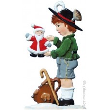 Bavarian Boy with Santa Christmas Pewter Wilhelm Schweizer
