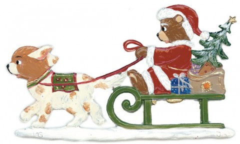 Teddy Hundeschlitten Christmas Pewter Wilhelm Schweizer in a Sleigh