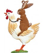 Rabbit Riding Rooster Easter Oster Pewter Wilhelm Schweizer
