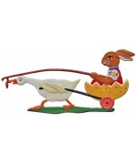Wilhelm Schweizer Easter Oster Pewter Duck Pulling Bunny in Egg