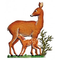 Deer Mother with Fawn Standing Pewter Wilhelm Schweizer