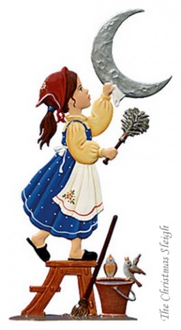 Girl Cleaning the Moon Standing Pewter Wilhelm Schweizer