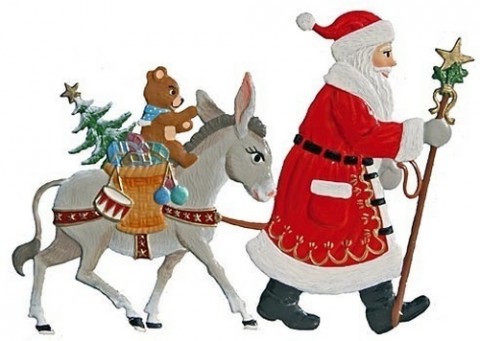 ARTIST WILHELM SCHWEIZER GERMAN ZINNFIGUREN Santa on Horse 4.75"x 4.5" 