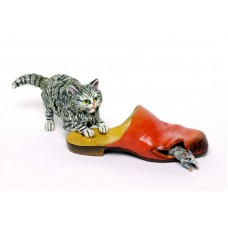 Vienna Bronze Cat Chasing Mouse In Slipper