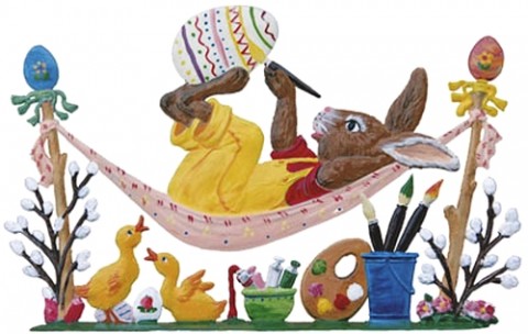Wilhelm Schweizer Easter Ostern Pewter Anno 2005 Bunny in der Haengematte