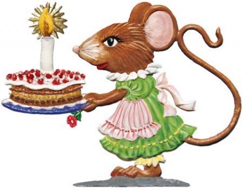 Wilhelm Schweizer Pewter Girl Mouse with Birthday Cake
