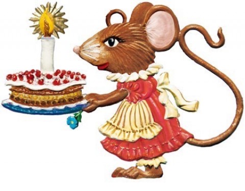 Wilhelm Schweizer Pewter Ornament Girl Mouse with Birthday Cake