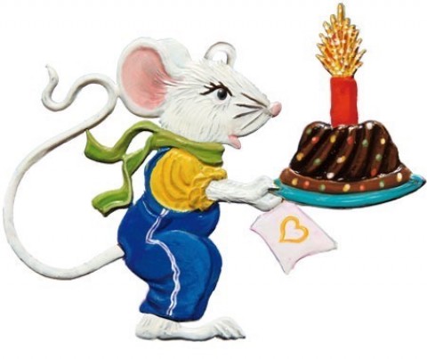 NEW - Wilhelm Schweizer Pewter Ornament Boy Mouse with Birthday Cake