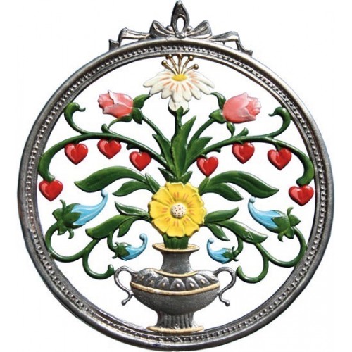 Anhänger aus Zinn Blumenvase Rosen/Sommer 7 cm Wilhelm Schweizer 