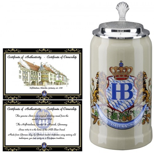 Hofbrauhaus German Beer Mug Loewendekor Beerstein With Tin Lid
