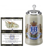 Hofbrauhaus German Beer Mug Loewendekor Beerstein with Tin lid .5 liter