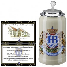 Hofbrauhaus German Beer Mug Loewendekor Beerstein with Tin lid .5 liter