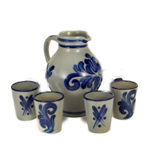 TEMPORARILY OUT OF STOCK - German Salt Glaze Pottery Pitcher and Cups Set