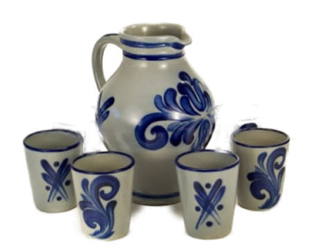 TEMPORARILY OUT OF STOCK - German Salt Glaze Pottery Pitcher and Cups Set
