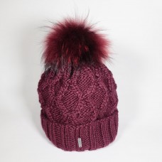 NEW - McBurn Burgundy Knit Beanie with Fur Pom