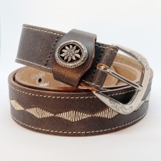 NEW - Leather Belt with Pewter Edelweiss