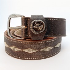 NEW - Leather Belt with Pewter Stag