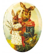 TEMPORARILY OUT OF STOCK - Traditional Motif Paper Mache Candy Holder  "Bunny Mom and Daughter"