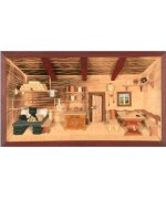 German wooden 3D-picture box-Diorama Farmhouse Parlor Painted 