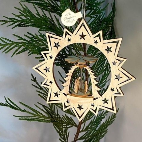 ** NEW **A Wooden Christmas Sleigh Ornament - Nativity