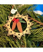 A Wooden Christmas Sleigh Ornament - Pine Cones 
