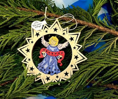 ** NEW **A Wooden Christmas Sleigh Ornament - Blue Angel 