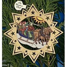 A Wooden Christmas Sleigh Ornament - Family Ride