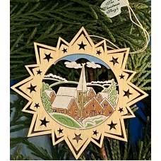 ** NEW **A Wooden Christmas Sleigh Ornament - Church