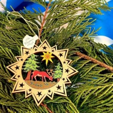 ** NEW **A Wooden Christmas Sleigh Ornament - Deer