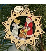 ** NEW **A Wooden Christmas Sleigh Ornament - Santa and an Angel