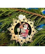 A Wooden Christmas Sleigh Ornament - Rudolph and Santa 