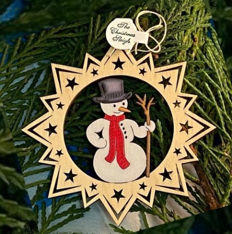 A Wooden Christmas Sleigh Ornament - Snowman - TEMPORARILY OUT OF STOCK