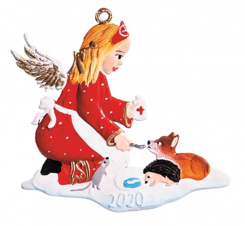 Angel Helping Animals Ornament 2020 Christmas Pewter Wilhelm Schweizer