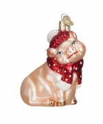 NEW - Old World Christmas Glass Ornament - Snowy Pig