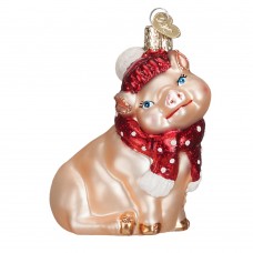 NEW - Old World Christmas Glass Ornament - Snowy Pig