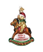 NEW - Old World Christmas Glass Ornament - Rocking Horse Teddy