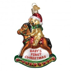 NEW - Old World Christmas Glass Ornament - Rocking Horse Teddy
