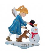 NEW - Angel with Snowman Ornament 2021 Christmas Pewter Wilhelm Schweizer