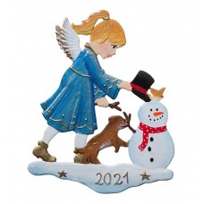 Angel with Snowman Ornament 2021 Christmas Pewter Wilhelm Schweizer